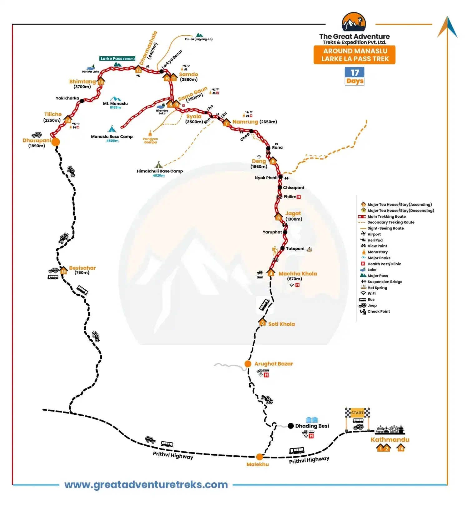 Manaslu - Larke La Pass Trek Map