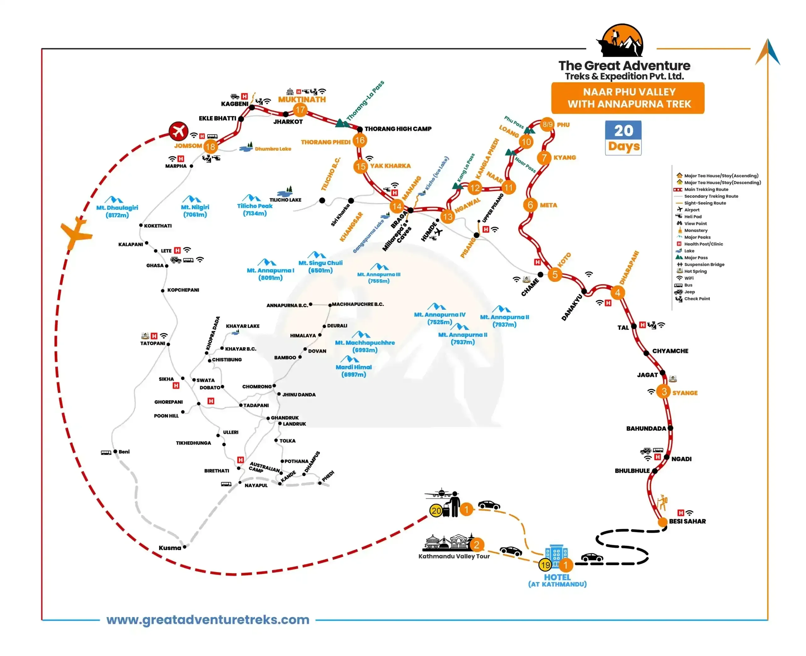 Annapurna Circuit Trek with Nar Phu Valley Map